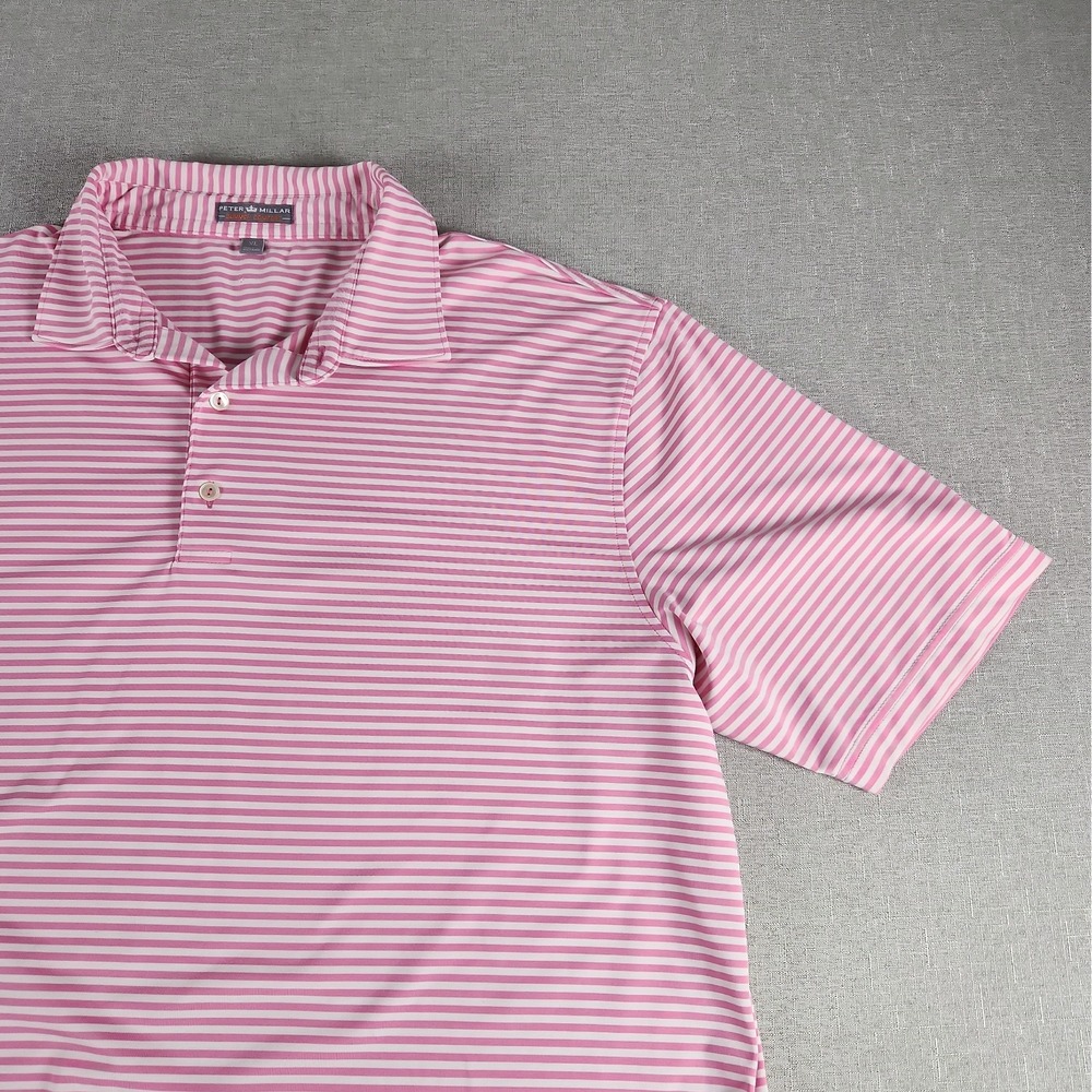 Peter Millar Summer Comfort Polo Shirt Mens XL Pink White Striped Performance